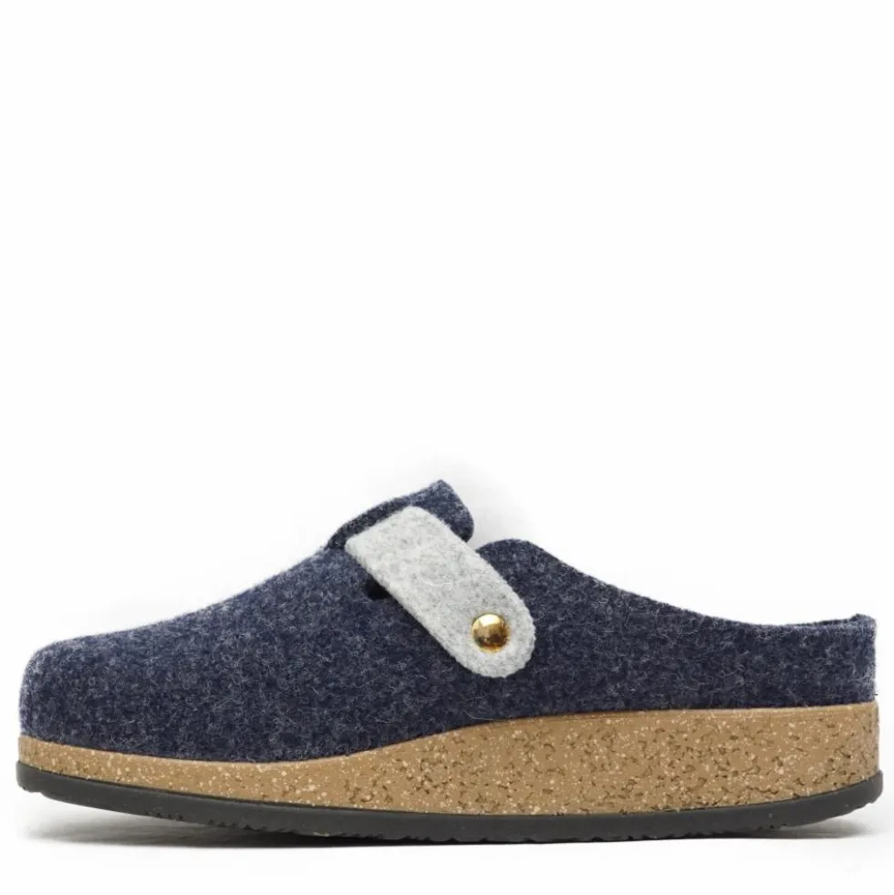 VALLEVERDE CIABATTE DA CASA IN LANA CON FIBBIETTA COLORATA